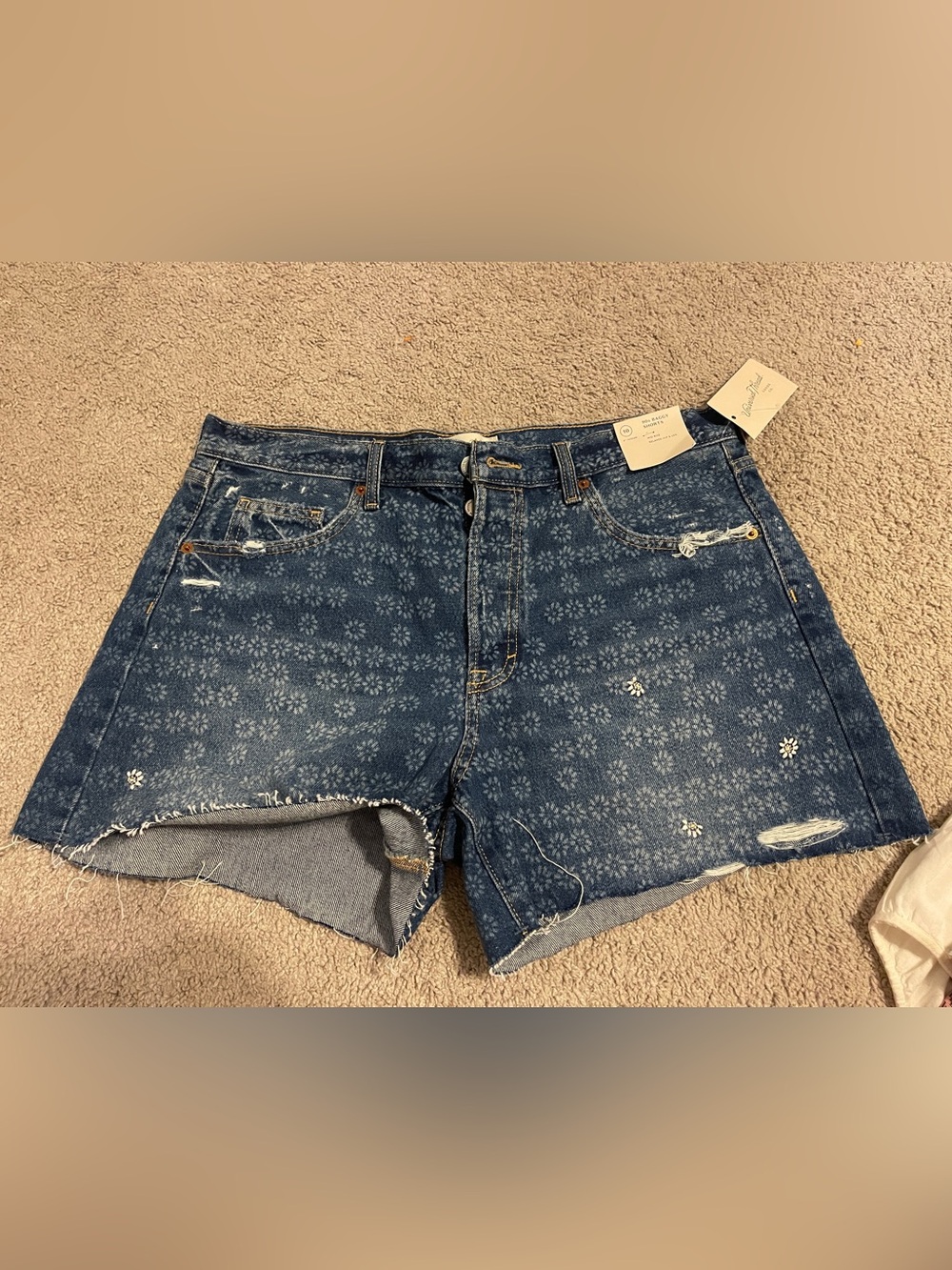 High-Rise Floral-Print Denim Shorts in Blue